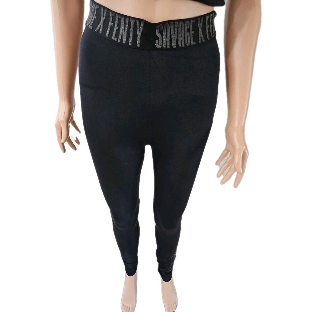 Savage x Fenty Black High-Waist Logo Band Leggings Size S - Picture 4 of 11